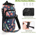 Nuovoware Water Bottle Carrier Bag, 750ml Bottle Pouch Holder, Adjustable Shoulder Hand Strap 2 Pocket Sling Neoprene Sleeve Sports Accessories for Hiking Travelling Camping, Green Bird+Blossoms - Image 5