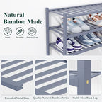 Smiry Bamboo Shoe Rack, 14 Vertical Slats, 4 Tier - 26.8" Wide, Grey - Image 3