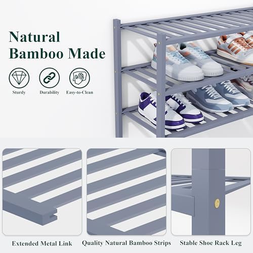 Smiry Bamboo Shoe Rack, 14 Vertical Slats, 5 Tier - 26.8" Wide, Grey - Image 3