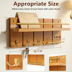 15.7” Solid Teak Wood Key Holder Wall Mount with Shelf and Hooks - Image 4