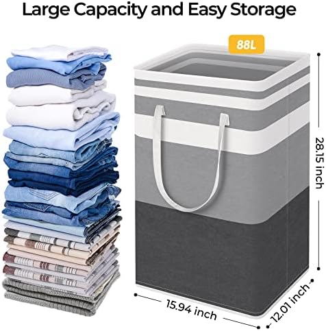 HomeHacks 2-Pack Large Laundry Basket, Waterproof, Freestanding Laundry Hamper, Collapsible Tall Clothes Hamper with Extended Handles for Clothes Toys in the Dorm and Family Gradient Grey, 88L | Waterproof, Freestanding, Collapsible Clothes Hamper with... - Image 4