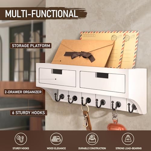 Rebee Vision Key Holder Wall Mount with Drawers for Apartment, Modern White - Image 3