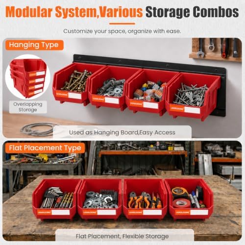 16pc Wall-Mounted Storage Organizer Set with Metal Rails Red - Image 5
