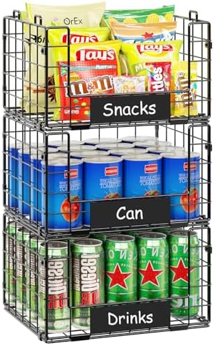 3 Pack XL Stackable Wire Baskets with Handle, Pantry Organizers and Storage - Image 7
