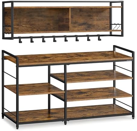 VASAGLE Hall Tree with Shoe Bench, 12 Metal Hooks, 4-Tier Shoe Rack - Image 7