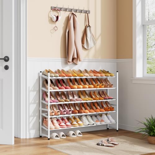 Tajsoon Expandable Shoe Rack for Closet 5 Tier, 28“-41“Stackable, White - Image 2