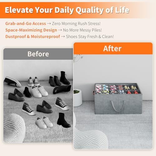 Aokeyee 2 Pack Shoe Organizer for Closet, Large Shoe Storage Box, Grey - Image 5
