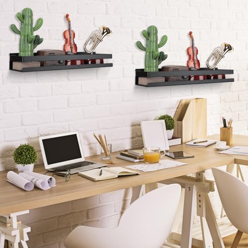 Lallisa 2 Pieces Stainless Steel Shelf Bathroom Shower Floating Shelves Wall Mounted Shower Caddy Basket Shelf Storage Organizer Shelves for Bathroom, Kitchen, Living Room(15.75 Inch/ 40 cm,Black) - Image 2