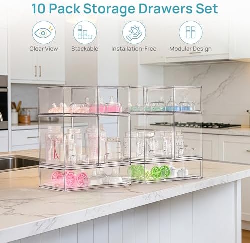 Vtopmart Clear Stackable Storage Drawers Set of 10, Baby Bottle Organizer - Image 3