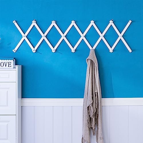 SKOLOO Hat Rack for Wall with 20 Hooks, Solid Wooden, Modern, Expandable Coat Rack Wall Mount for Coats, Hats, Bags, Baseball Caps, White - Image 2