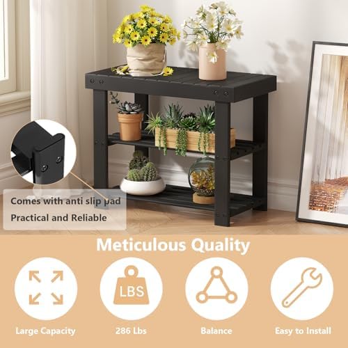 Sweetcrispy 3-Tier Shoe Rack Bench for Entryway, 19 Inches, Black - Image 6