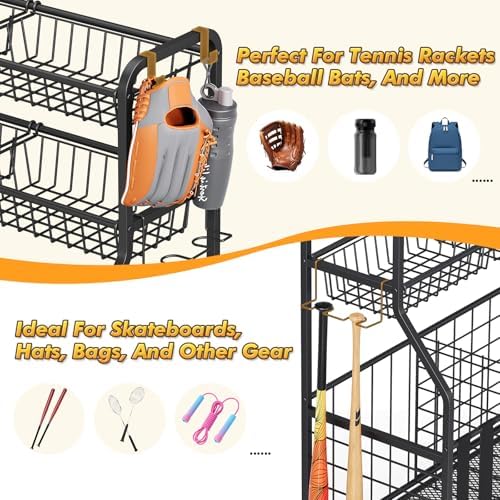 APEXCHASER Sports Equipment Organizer, Rolling Garage Ball Storage Rack - Image 2