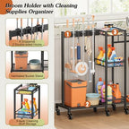 Broom Holder with Cleaning Supplies Organizer, Broom Closet Storage Cabinet with Cleaning Caddy Vacuum Stand, Cleaning Cart with Mop Hanger Gripper Rack Hook, Laundry Room Organization Home Essentials - Image 4