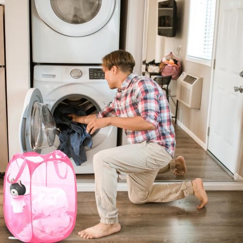 Collapsible Pop Up Laundry Hamper, Extra Large Mesh Foldable Laundry Basket Bag, 28" x 16" x 16", 4 Pack (Black + Pink + Grey + Blue) - Image 6