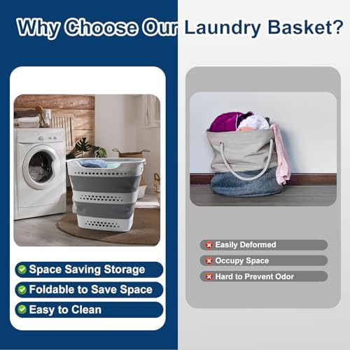 Collapsible Laundry Baskets 42L 2 Pack Pop Up Clothes Hamper for Laundry - Image 5