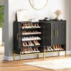 HOOBRO Shoe Cabinet, 5-Tier Shoe Storage Organizer with Doors, Wooden Shoe Cabinet Storage for Entryway, Freestanding Shoe Rack Cabinet with 3 Adjustable Shelves for Hallway, Gold and Black DB41SC01 - Image 2