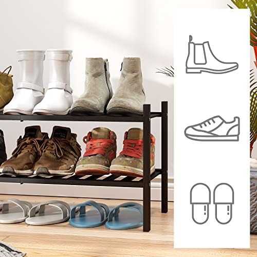 viewcare 2-Tier Black Bamboo Shoe Rack for Entryway, Stackable | Foldable | Natural, Shoe Shelf Storage Organizer for Hallway Closet, Free Standing Shoe Racks for Indoor Outdoor - Image 4