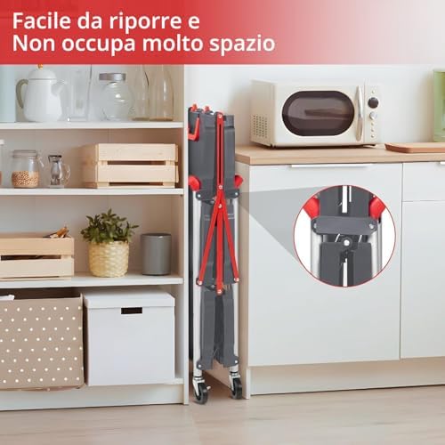 Takywep 3-Tier Foldable Utility Cart, Heavy Duty Collapsible Service Cart with 360° Swivel Wheels, Rolling Storage Trolley for Kitchen Garage Office - Grey - Image 6