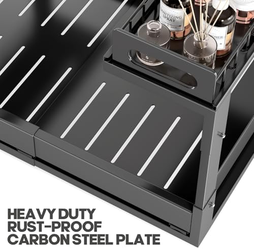 1 Pack Expandable Under Sink Organizers And Storage With Upgrade Ball-Bearing Slide Tracks,2-Tier Pull Out Under Cabinet Organizer Height Adjustable,Slide Out Under Sink Drawers-Black(Patent Pending) - Image 6