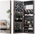 Full Length Mirror Jewelry Cabinet Organizer for Makeup and Jewelry, Lockable Door Wall-Mounted Jewelry Armoire with Shelves and Behind-the-Door Storage Rustic Brown by MASMIRE