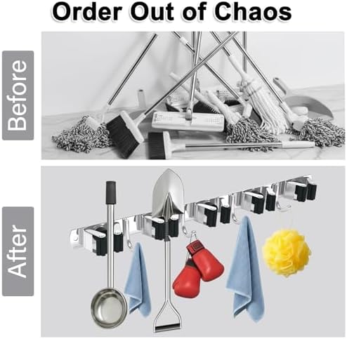 2 Packs 5 Racks and 4 Hooks Mop and Broom Holder Wall Mount - Image 5