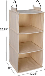 Household Essentials Cedarline 3-Shelf Hanging Closet Organizer, Heavy-Duty Cotton Canvas, Natural - Image 3