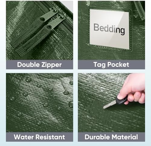 TICONN 2 Pack Extra Large Moving Bags Heavy Duty with Zippers & Carrying Handles, Durable Storage Bags Moving Boxes for Closet Organizers and Storage (2 Pack, Olive) - Image 6