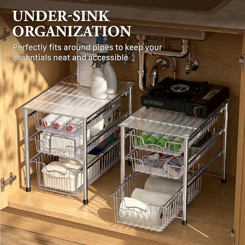 Simple Houseware Stackable 3 Tier Sliding Basket Organizer Drawer, Chrome - Image 6