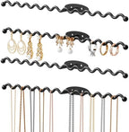 NiHome Wall Mounted Metal Jewelry Organizer Racks for Necklaces, Earrings, Bracelets, Rings, Decorative Display Wave Design Storage Holders for Bedroom, Bathroom, Kitchen, Entryway (4-Pack, Black) by NiHome