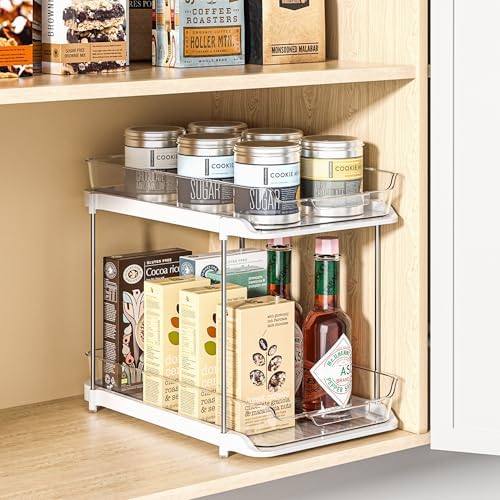 Delamu 2-Tier Multi-Purpose Bathroom Under Sink Organizers and Storage, Stackable Kitchen Pantry Organization, Pull Out Medicine Cabinet Organizer with Movable Dividers, White, 1 Pack - Image 3