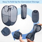 Pop Up Laundry Hamper, 70 L Collapsible Mesh Basket with Side Pocket, Blue - Image 5