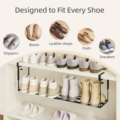 Expandable Shoe Rack Organizer for Cabinet, Adjustable Hanging Under Shelf Storage, Sturdy Round Tube Design, Space Saving Shoe Shelf for Closet, Entryway, Laundry Room, Black - Image 4