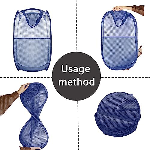 Collapsible Pop Up Laundry Hamper, Extra Large Mesh Foldable Laundry Basket, 28" x 16" x 16" (Blue) - Image 3