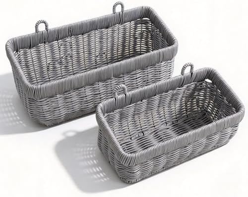Wall Baskets, Hanging Wicker Baskets for Kitchen Bathroom Garage Porch Door Decor and Organizing (Gray, M+L) by Nicestand