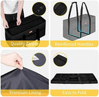 LHZK Stand Up Extra Large Utility Tote Bag with Lid, Utility Tote Bag with Metal Wire Frame and the Sides Rinforced, Reusable Grocery Bags Foldable, Beach Bag, Car Tote (Black) - Image 2