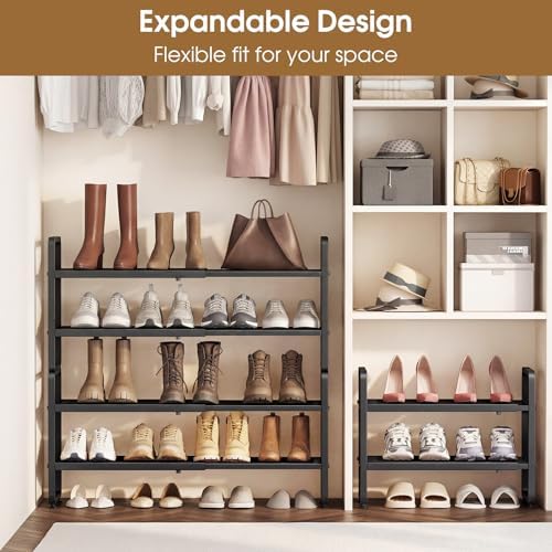 SAYZH Expandable Shoe Rack for Closet, Adjustable Metal Shoe Organizer with Sturdy Mesh Shelves for Boots & Heels, Stackable Shoe Storage for Entryway, Garage, Small Spaces (Black, 4-Tier) - Image 3