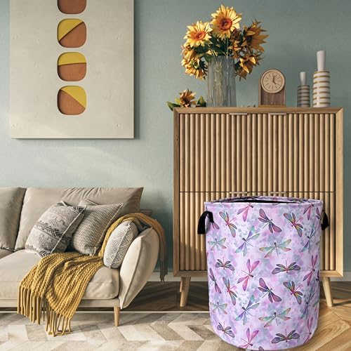 Watercolor Dragonfly Laundry Basket Oxford Cloth Foldable Hamper18.9x16.5In - Image 7