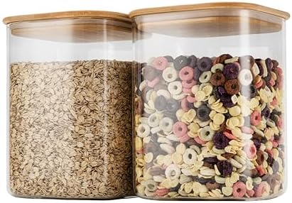 D2scrma 115oz Airtight Glass Square Storage Canister with Bamboo Lid Set of 2(3400ml*2) Large Storage Container Gallon Glass Jars, for Sugar, Flour, and Coffee bean (with Black Lable) by Delicatedtoservicecustomer