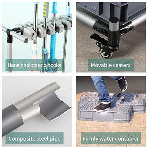broom and mop holder put wet mops movable Commercial mop rack cleaning tool cart storage for garden garage organizer mop drain rack - Image 4