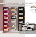 Hanging Closet Organizer and Storage with Bamboo Support, 6-Shelf Closet Hanging Storage Shelves, Closet Organizers Easy Mount Foldable for Bedroom - Image 6