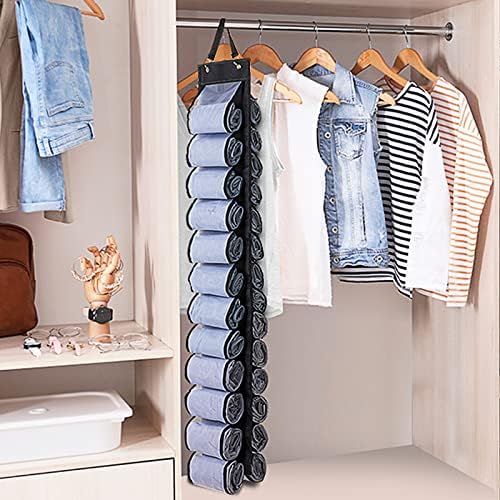 DHSFKBE Legging Organizer Storage - 2PCS T Shirt Organizer, Hanging Closet Organizers and Storage with 26 Roll Independent Compartments for Yoga Pants, Towel, Bathing Suit (Black) - Image 2
