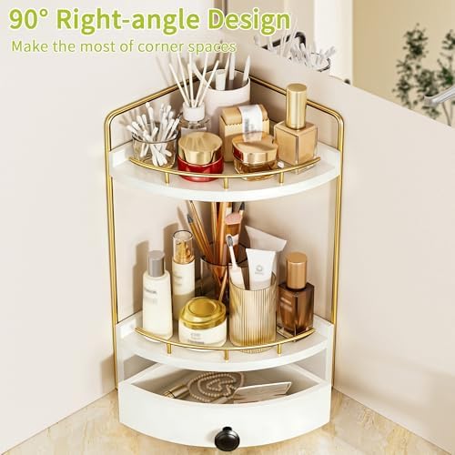 2-Tier Corner Bathroom Countertop Organizer with Drawer - Image 4
