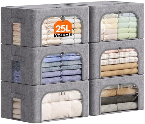 Lifewit 6 Pack Clothes Storage Bins with Metal Frame, Stackable Storage Box by Lifewit