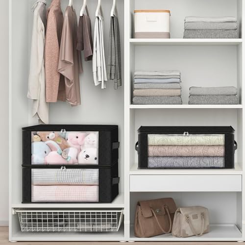 HomeHacks 6-Pack Clothes Organizer Storage Bags Foldable Storage Box with Large Clear Window Sturdy Handles for Closet, Dorm, Pillows, Bedding, Clothes, Stuffed Toys, Blankets, 35L, Black | Foldable Storage Box Container with Zippers, Clear Window, Rei... - Image 5