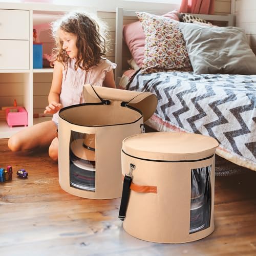 Suzile 4 Pcs Hat Boxes Oversized Round Cowboy Hat Storage Box for Women Men 19" x 17" Cowboy Large Felt Organizer Bag Baseball Cap Container with Dustproof Lid for Clothes Case Travel Gift(Camel) - Image 6