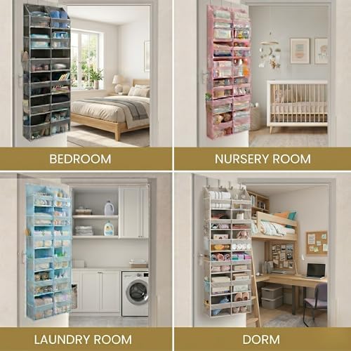 HOMELUX THEORY Over the Door Organizer, 6-Tier XL, 100D Fabric, Ivory | Extra wide over the door organizer, 65 lb capacity, 12 side mesh pockets, heavy-duty 100D fabric, bedroom & nursery storage - Image 6