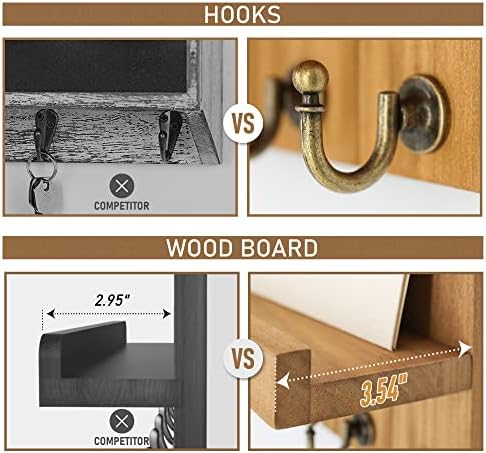 Rebee Vision Key Holder Wall Mount with Shelf for Living Room, Light Brown - Image 5