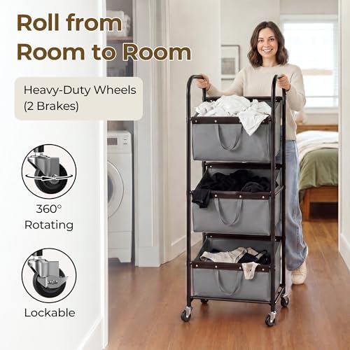GRANNY SAYS 3 Tiered Laundry Sorter, Narrow Hamper Cart with Wheels - Image 5
