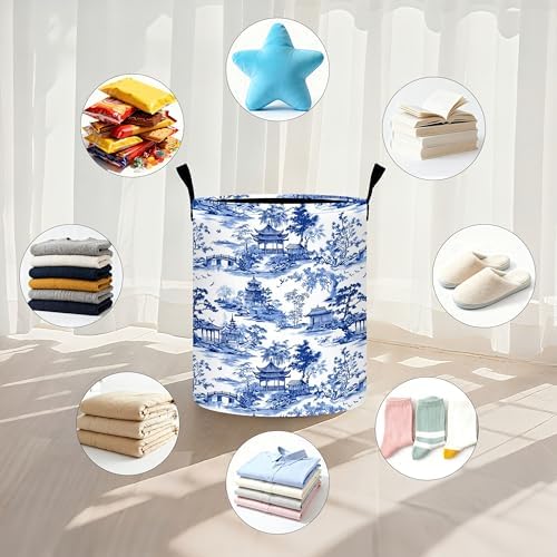 Chinoiserie Laundry Basket Storage Bin Foldable Laundry Hamper Clothes Storage Bucket Organizer 19.6x15.7 Inch For Laundry Room/Bedroom/Bathroom - Image 5