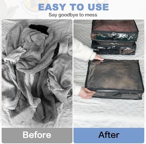 Clear Zippered Plastic Clothes Storage Bags, 6 Pack, Black | Clear Storage Bags with Zipper Plastic Storage Bags for Clothes Sweaters Blankets Sheets, Size: 10.5 x 10.5 x 2.5 Inch - Image 5